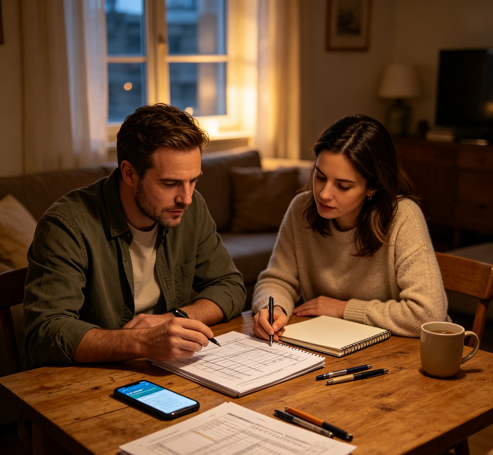 casal analisando finanças pessoais em casa